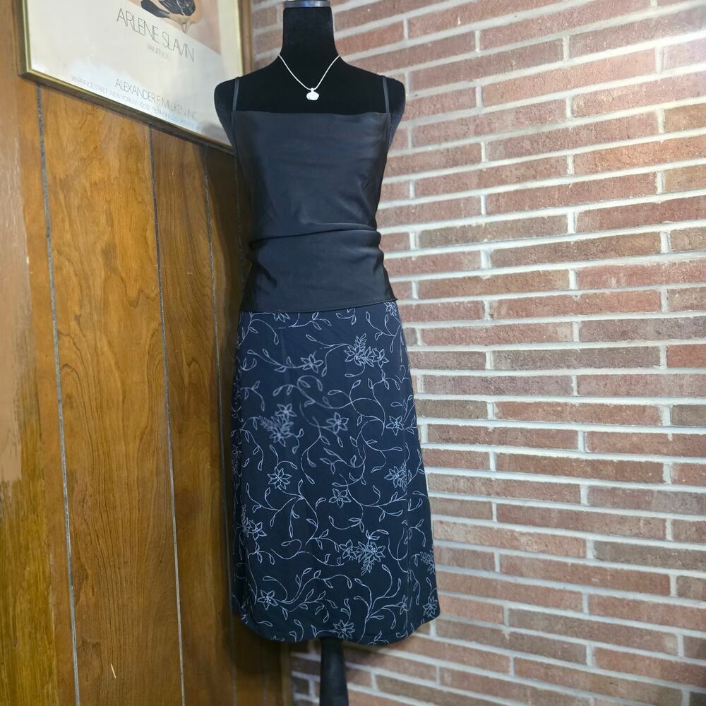 intage Josephine Chaus Woman Black Floral Rayon Maxi Skirt Size 3 Plus